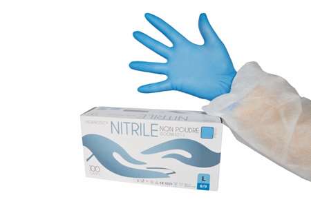 Image de GANT NITRILE NP BLEUS TAILLE 8 / 9 - BOÎTE DE 100