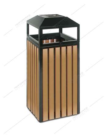 Image de Poubelle extérieure rectangulaire effet bois + clé 70l